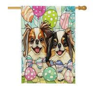 Drapeau japonais de maison de chien de printemps de Pâques 71,1 x 101,6 cm double face pour décoration extérieure, œufs en vitrail, chiot en toile, drapeau de maison, motif amusant pour animaux de
