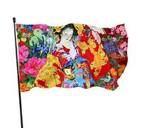 Drapeau japonais rétro pour fille Geisha Girl 91 x 152 cm, couleurs vives, résistant à la décoloration, bannière de sports de plein air en polyester avec 2 œillets en laiton