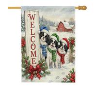 Drapeau japonais « Welcome Winter Christmas » pour maison de chien, 71 x 101,6 cm pour extérieur, ferme de Noël, drapeaux verticaux standard en lin, décoration extérieure imprimée