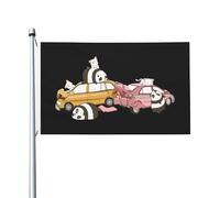 Drapeau Jardin Accident de voiture entre un panda & un Bannière pour Fête | 3x5 FT Double Face Drapeau De La Fierté Suspendre Bannière de Cour pour Balcon Bureaux