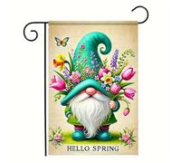 Drapeau Jardin Bonjour Les Gnomes D'Été Les Papillons Et Les Fleurs Amusant Drapeau De Bienvenue Imperméable Bannière De Cour Pour Maison Pelouse Vacances 12X18 Inch