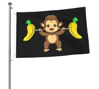 Drapeau Jardin Un Singe Mignon Tient Une Barre D'Haltères En Forme De Banane Imperméable Drapeau Décoratif De Jardin Uv Fade Résistant Bannière Décorative Pour Intérieur Patio Vacances 3X5 Ft