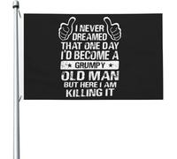Drapeau Je N'Aurais Jamais Imaginé Devenir Un Vieil Homme Grincheux. Grand Drapeau Couleurs Resistant Exterieur Décoration Bannière À Œillets, Pour Jardin, D'Intérieur, Les Bureaux, 90x150cm