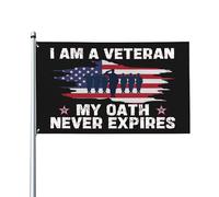 Drapeau « Je suis un vétéran, mon serment n'expire jamais » 3x5 - Bannière du Jour des anciens combattants avec 2 œillets