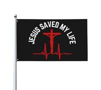 Drapeau Jésus m'a sauvé la vie 3 x 5 cm Croix du Christ Jésus chrétien 2024 uniquement 0,9 x 1,5 m pour porche, extérieur, intérieur, cour, pelouse, décoration à suspendre, drapeau de cour, bannière