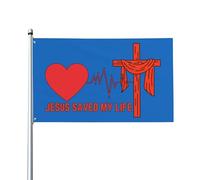 Drapeau Jésus m'a sauvé la vie 3 x 5 cm Croix du Christ Jésus chrétien 2024 uniquement 0,9 x 1,5 m pour porche, extérieur, intérieur, cour, pelouse, décoration à suspendre, drapeau de cour, bannière