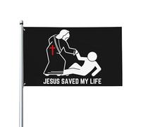 Drapeau Jésus m'a sauvé la vie 3 x 5 cm Croix du Christ Jésus chrétien 2024 uniquement 0,9 x 1,5 m pour porche, extérieur, intérieur, cour, pelouse, décoration à suspendre, drapeau de cour, bannière