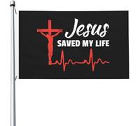 Drapeau « Jésus m'a sauvé la vie » 90 x 150 cm, résistant aux UV, bannière saisonnière avec œillets en laiton, pour extérieur et intérieur