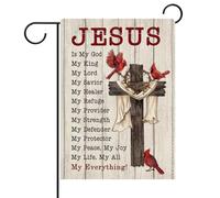 Drapeau Jésus Religieux Est Mon Dieu Verset Des Oiseaux Rouges Drapeaux De Jardin Inaltérable Bannière Double Stitched Grand Pour Noël Côtière 30X45Cm