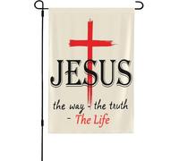 Drapeau Jésus The Way Truth Life - Croix chrétienne - Jésus Christ - Foi - Drapeaux de jardin double face - Décoration de cour