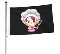 Drapeau Jolie Fille Chef Pâtissière Tenant Un Batteur À Œufs Drapeau Pirate Couleurs Resistant Exterieur Traditionnel Bannière, Pour Les Bureaux, Les Défilés, Balcon, 90X150Cm