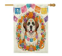 Drapeau Jour des Morts St. Bernard - 71,1 x 101,6 cm - Double face pour décoration - Motif tête de mort - En toile de jute - Pour l'extérieur