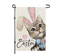 Drapeau Joyeuses Pâques Chat pour oreilles de Drapeau De Jardin Jardin | 30x45cm pelouse drapeaux ésistantes à la décoloration extérieur drapeaux pour Toutes les saisons Chambre à Coucher