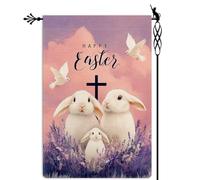 Drapeau Joyeuses Pâques Il est ressuscité Lapin extérieur drapeaux fête | 30x45cm Drapeau De Jardin résistant pelouse drapeaux pour Patio extérieure Toutes les saisons