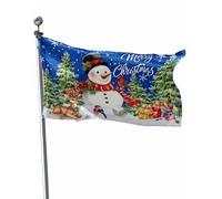 Drapeau Joyeux Noël Sapin de Noël Bonhomme de neige Oiseaux Élan Flocon de | neige Bleu Pavillon Garden 3x5 FT RéSistant à La DéColoration Bannière personnalisée RéSistant Aux IntempéRie Drapeau