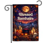 Drapeau Joyeux Samhain Halloween et Païens Patio 30x45cm | Drapeau De Jardin résistant pelouse drapeaux pour Toutes les saisons fête extérieure