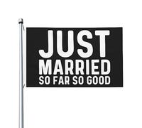 Drapeau Just Married So Far So Good pour les gars de la chambre, drapeau vintage double face, bannière extérieure pour la maison, le jardin, la terrasse, 0,9 x 1,5 m, Just Married So Far So Good, tapi