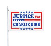 Drapeau « Justice pour Charlie Kirk » 90 x 150 cm, double face, pour extérieur, blanc