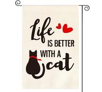 Drapeau La vie est plus belle avec un chat comme animal Yard Flaggen | Porche 30x45cm personnalisés Drapeau De Jardin résistant extérieur drapeaux Chambre à Coucher fête