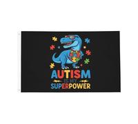 Drapeau L'autisme est mon superpouvoir dinosaure Drapeaux 90X150cm | Résistant à la Décoloration Bunting Décoratifs Drapeau pour Balcon Restaurant Maison