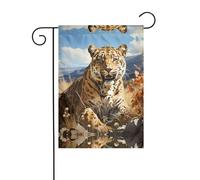 Drapeau léopard à la recherche d'une proie - Décoration extérieure - Drapeau de jardin à suspendre - Petit drapeau de jardin - Drapeau de Noël d'hiver - 30,5 x 45,7 cm