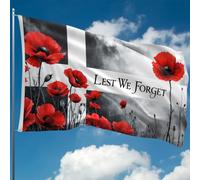 Drapeau Lest We Forget - Drapeau du Souvenir - Drapeau coquelicot rouge pour l'armistice de la Seconde Guerre mondiale D-Day, VE Day - Double couture - 2 œillets en laiton, grand format 1,5 x 0,9 m