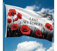 Drapeau Lest We Forget - Drapeau du Souvenir - Drapeau coquelicot rouge pour l'armistice de la Seconde Guerre mondiale D-Day, VE Day - Double couture - 2 œillets en laiton, grand format 1,5 x 0,9 m