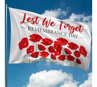 Drapeau Lest We Forget - Drapeau du Souvenir - Drapeau coquelicot rouge pour l'armistice de la Seconde Guerre mondiale D-Day, VE Day - Double couture - 2 œillets en laiton, grand format 1,5 x 0,9 m
