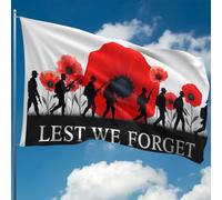 Drapeau Lest We Forget - Drapeau du Souvenir - Drapeau coquelicot rouge pour l'armistice de la Seconde Guerre mondiale D-Day, VE Day - Double couture - 2 œillets en laiton, grand format 1,5 x 0,9 m