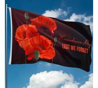 Drapeau Lest We Forget - Drapeau du Souvenir - Drapeau coquelicot rouge pour l'armistice de la Seconde Guerre mondiale D-Day, VE Day - Double couture - 2 œillets en laiton, grand format 1,5 x 0,9 m
