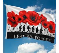 Drapeau Lest We Forget - Drapeau du Souvenir - Drapeau coquelicot rouge pour l'armistice de la Seconde Guerre mondiale D-Day, VE Day - Double couture - 2 œillets en laiton, grand format 1,5 x 0,9 m