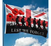 Drapeau Lest We Forget - Drapeau du Souvenir sur Union Jack - Drapeau coquelicot rouge pour l'armistice de la Seconde Guerre mondiale D-Day, VE Day - Double couture - 2 œillets en laiton, grand format