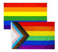 Drapeau LGBT Pride Pour Marche Des Fiertés Et Décoration - Couleurs Vives & Design Robuste - Polyester Résistant Imperméable UV - Lot De 2 Drapeaux Arc En Ciel 90x150cm Inclusif Intérieur Extérieur