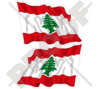 Drapeau Liban libanais agitant libnan, Moyen-Orient, Lubnan 119,4 cm (120 mm) Bumper en vinyle autocollants, Stickers x2