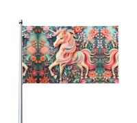Drapeau licorne rose en papier découpé. Drapeau de jardin extérieur 0,9 x 1,5 m, bannière en polyester imprimé vif, facile à accrocher pour terrasse, fête, camping.
