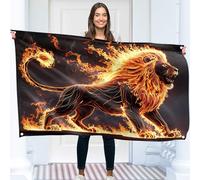 Drapeau Lion - Grand Drapeau Humoristique - Polyester 110D - Double Couture - 4 Oeillets Laiton - Grand 90x150cm (5x3 pieds)