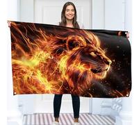 Drapeau Lion - Grand Drapeau Humoristique - Polyester 110D - Double Couture - 4 Oeillets Laiton - Grand 90x150cm (5x3 pieds)