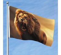 Drapeau lion rugissant en colère - 1,5 x 2,4 m - Double face - Résistant à la décoloration - Bannière de vœux d'extérieur avec œillets en laiton pour intérieur et extérieur - Pour jardin, pelouse
