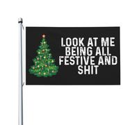 Drapeau « Look At Me Beings All Festive And Shits » pour les gars de chambre - Drapeau amusant double face - Bannière extérieure pour la maison, le jardin, la terrasse - 0,9 x 1,5 m - Look At Me Bein