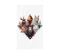 Drapeau loups et rennes de 0,9 x 1,5 m. Imprimé double face, vertical, tissu 100 % polyester, couleurs vives et durables.