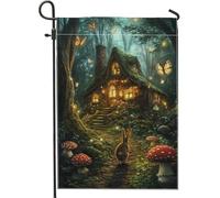 Drapeau magique de jardin des bois - Lapin de forêt enchanté - Décoration extérieure - Double face - En toile de jute - Printemps et été - Décoration de pelouse de conte de fées - 30,5 x 45,7 cm