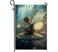 Drapeau magique de jardin féérique, papillon enchanté coloré, décoration extérieure, drapeau de cour double face pour les saisons d'été, décoration fantaisie de la maison, de la pelouse, 30,5 x 45,7