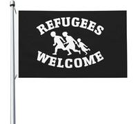 Drapeau Maison Bienvenue Aux Réfugiés Aux États-Unis Bannières Durable Double Face Drapeaux Pour Plage Intérieure Fêtes 152X90Cm