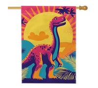 Drapeau Maison Été Tropical Dinosaure Pêche Jaune Amusement 30X45Cm Drapeau De Bienvenue Double Face Résistant Bannière Cour Pour Fêtes Toutes Les Saisons Ferme