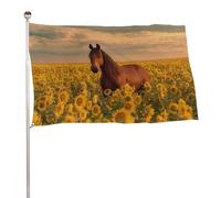 Drapeau majestueux cheval marron dans un champ de tournesol - 9,1 x 1,5 m - Bannière décorative pour cour, porche, pelouse, ferme