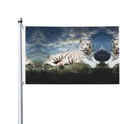 Drapeau majestueux tigre reposant sur un rocher avec ciel nuageux double face drapeau de jardin décoratif pour fêtes, porches, etc.