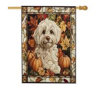 Drapeau maltais d'automne pour maison de chien 71,1 x 101,6 cm double face pour décoration extérieure, vitrail d'automne pour animal domestique, chiot citrouille, petit drapeau de pelouse