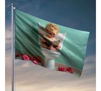 Drapeau « Man Cave Bar A Child With Angel Wings Reading A Book On The Toilet » - Accessoires de bar - Drapeaux amusants pour chambre (152 x 244 cm)