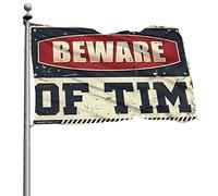 Drapeau « Man Cave Bar Beware Of Tim » - Décoration de campagne pour porche (120 x 180 cm)