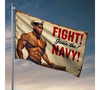 Drapeau Man Cave Bar Fight! Join The Navy! Décorations de cour Happy Camper Cadeaux (120 x 180 cm)